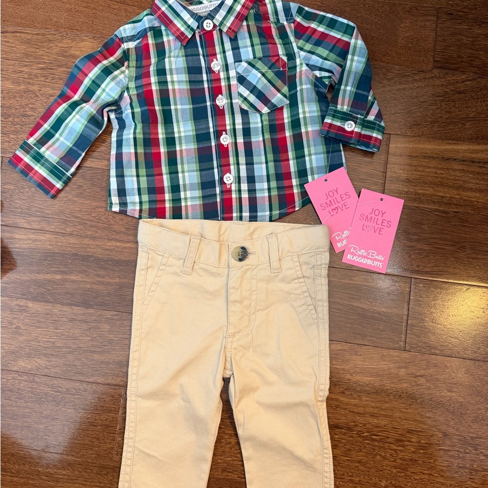 Colorful Plaid Kids Shirt and Khaki Pants Rufflebutte
